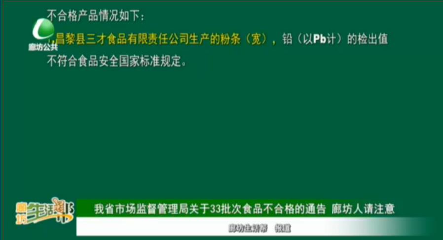 我省市場監(jiān)督管理局關(guān)于33批次食品不合格的通告 廊坊人請注意