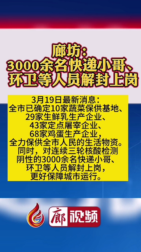  廊視頻 | 廊坊：3000余名快遞小哥、環(huán)衛(wèi)等人員解封上崗